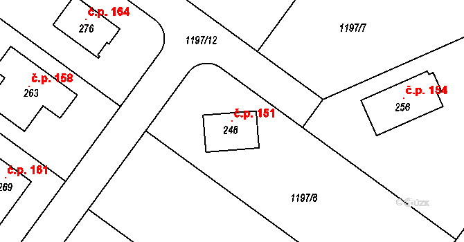 Vlkaneč 151 na parcele st. 248 v KÚ Vlkaneč, Katastrální mapa