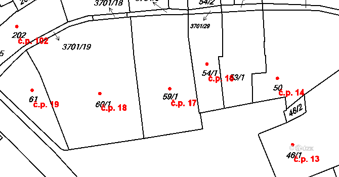 Holešov 17 na parcele st. 59/1 v KÚ Holešov, Katastrální mapa