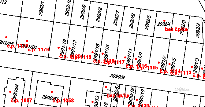 Holešov 1117 na parcele st. 2991/13 v KÚ Holešov, Katastrální mapa