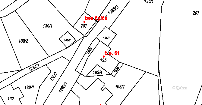 Dobrná 61 na parcele st. 135 v KÚ Dobrná, Katastrální mapa