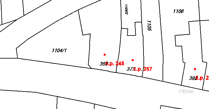 Hranice IV-Drahotuše 245, Hranice na parcele st. 356 v KÚ Drahotuše, Katastrální mapa