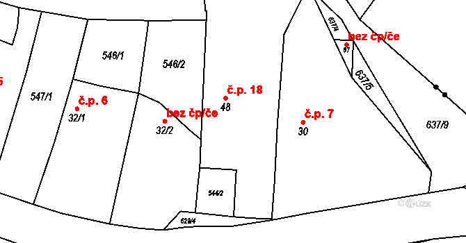 Šlechtín 18, Bohdaneč na parcele st. 48 v KÚ Prostřední Ves, Katastrální mapa