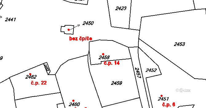 Dubina 14, Zruč nad Sázavou na parcele st. 2458 v KÚ Zruč nad Sázavou, Katastrální mapa