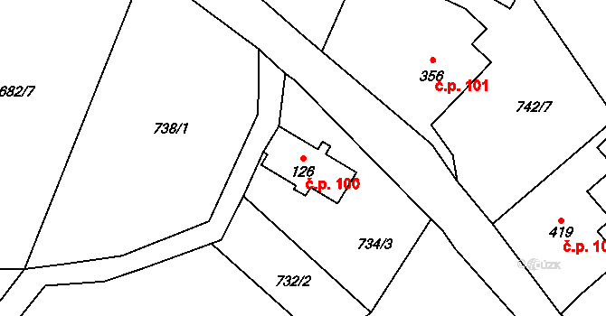 Horní Maxov 100, Lučany nad Nisou na parcele st. 126 v KÚ Horní Maxov, Katastrální mapa