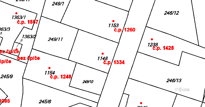 Jablonec nad Nisou 1334 na parcele st. 1148 v KÚ Jablonec nad Nisou, Katastrální mapa