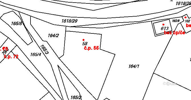 Dobronín 55 na parcele st. 58 v KÚ Dobronín, Katastrální mapa
