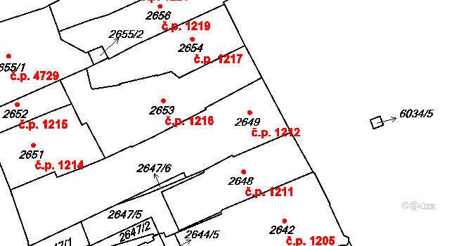 Jihlava 1212 na parcele st. 2649 v KÚ Jihlava, Katastrální mapa