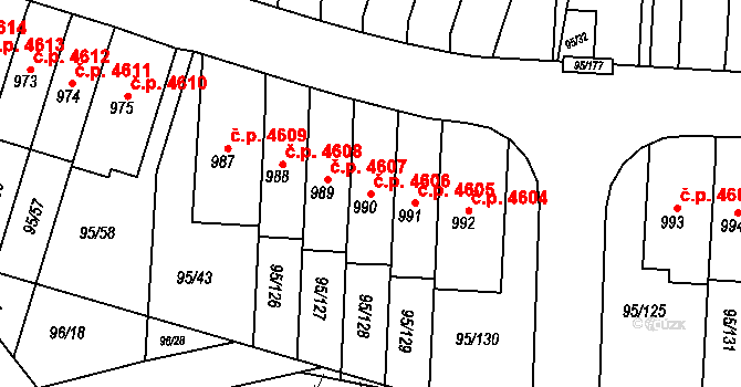 Jihlava 4606 na parcele st. 990 v KÚ Bedřichov u Jihlavy, Katastrální mapa