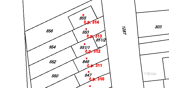 Kunčičky u Bašky 312, Baška na parcele st. 851/1 v KÚ Kunčičky u Bašky, Katastrální mapa