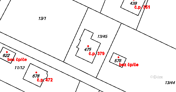 Nebory 379, Třinec na parcele st. 475 v KÚ Nebory, Katastrální mapa