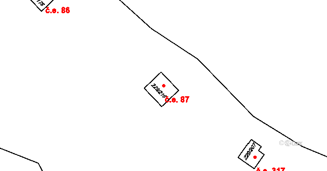 Hostěradice 87, Kamenný Přívoz na parcele st. 229/216 v KÚ Hostěradice, Katastrální mapa
