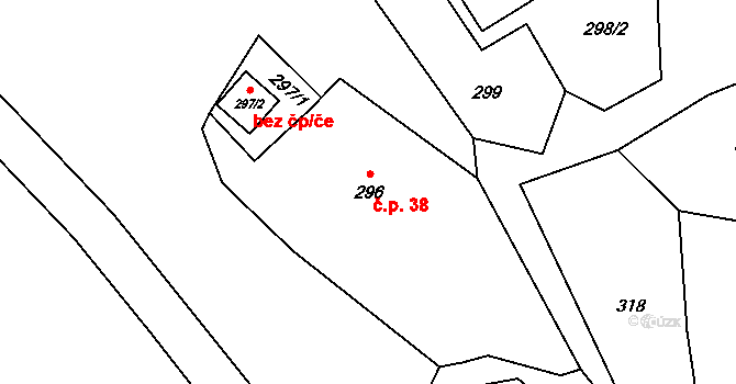 Zahrádky 38 na parcele st. 296 v KÚ Zahrádky u České Lípy, Katastrální mapa