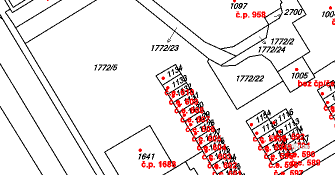 Tišnov 609 na parcele st. 1133 v KÚ Tišnov, Katastrální mapa