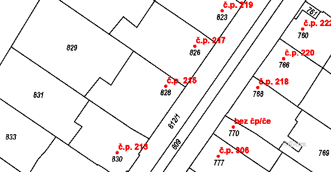 Čejč 215 na parcele st. 828 v KÚ Čejč, Katastrální mapa