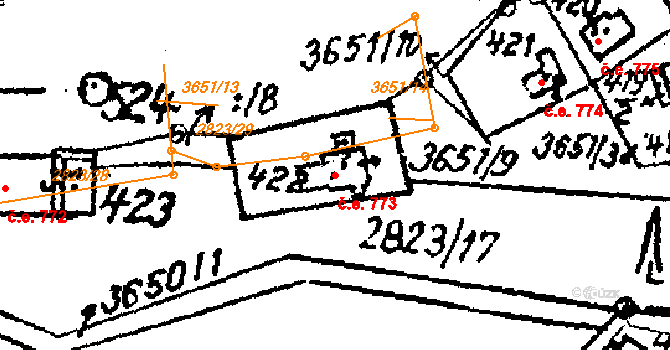 Tvarožná Lhota 773 na parcele st. 422 v KÚ Tvarožná Lhota, Katastrální mapa