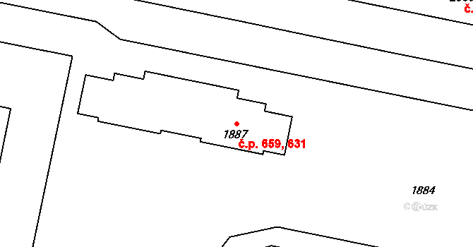 Kladno 631,659 na parcele st. 1887 v KÚ Kladno, Katastrální mapa
