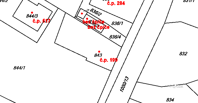 Krmelín 199 na parcele st. 843 v KÚ Krmelín, Katastrální mapa