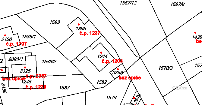 Brandýs nad Labem 1204, Brandýs nad Labem-Stará Boleslav na parcele st. 1244 v KÚ Brandýs nad Labem, Katastrální mapa