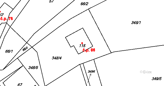 Kolence 86, Novosedly nad Nežárkou na parcele st. 115 v KÚ Kolence, Katastrální mapa