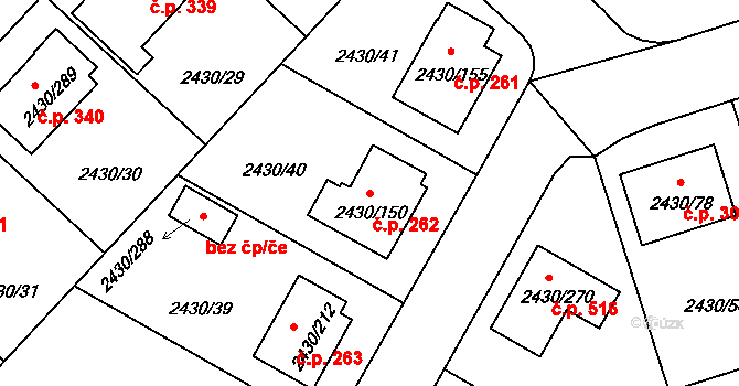 Dačice V 262, Dačice na parcele st. 2430/150 v KÚ Dačice, Katastrální mapa