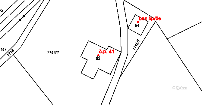Mrklov 41, Benecko na parcele st. 93 v KÚ Mrklov, Katastrální mapa