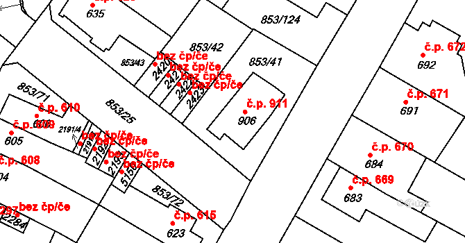 Blansko 911 na parcele st. 906 v KÚ Blansko, Katastrální mapa