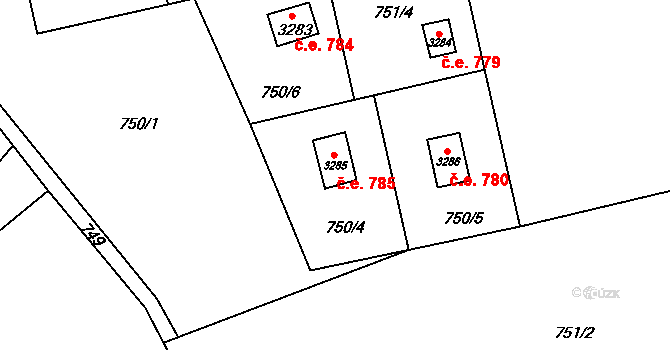 Ostravice 785 na parcele st. 3285 v KÚ Staré Hamry 2, Katastrální mapa