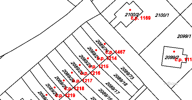 Mnichovo Hradiště 1214 na parcele st. 2089/21 v KÚ Mnichovo Hradiště, Katastrální mapa