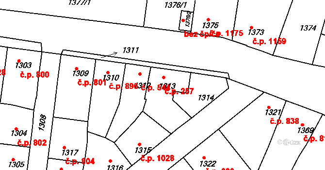 Tachov 257 na parcele st. 1313 v KÚ Tachov, Katastrální mapa