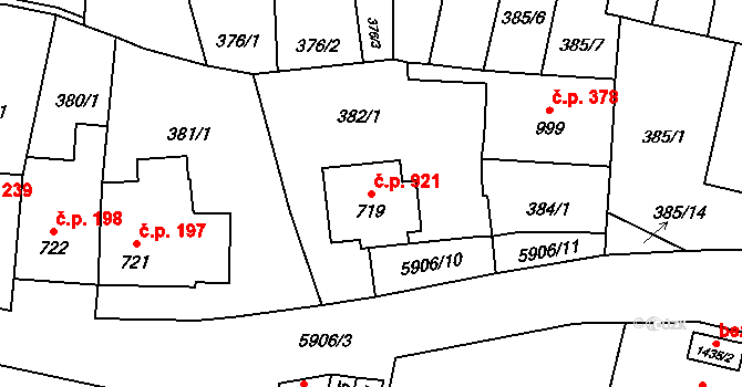Horní Předměstí 921, Polička na parcele st. 719 v KÚ Polička, Katastrální mapa