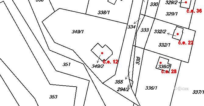 Tochovice 12 na parcele st. 349/2 v KÚ Tochovice, Katastrální mapa