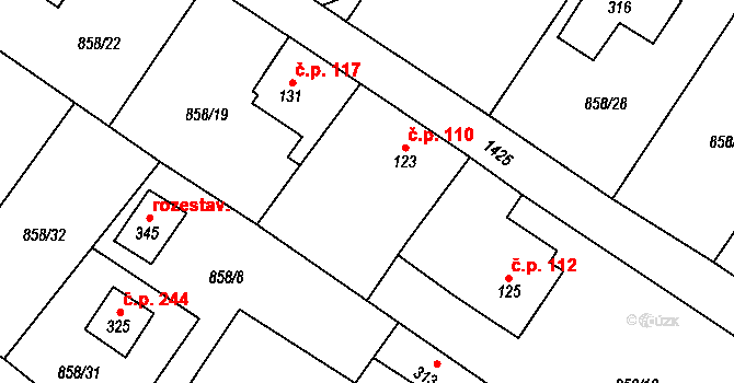Libochovany 110 na parcele st. 123 v KÚ Libochovany, Katastrální mapa