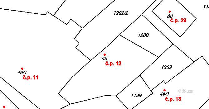 Radostice 12, Vchynice na parcele st. 45 v KÚ Radostice u Vchynice, Katastrální mapa