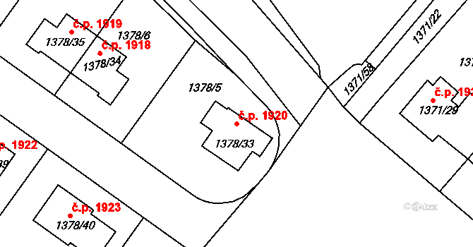 Roudnice nad Labem 1920 na parcele st. 1378/33 v KÚ Roudnice nad Labem, Katastrální mapa
