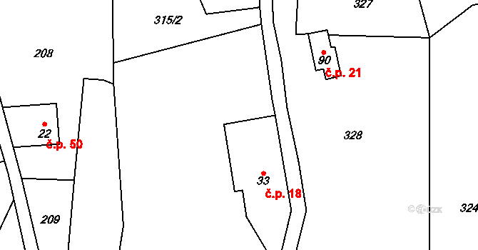 Horní Dušnice 18, Jablonec nad Jizerou na parcele st. 33 v KÚ Horní Dušnice, Katastrální mapa