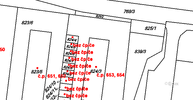 Jilemnice 653,654 na parcele st. 824/3 v KÚ Jilemnice, Katastrální mapa