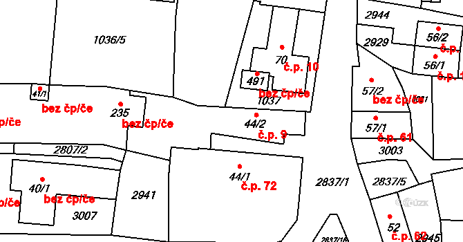 Janová 9 na parcele st. 44/2 v KÚ Janová, Katastrální mapa