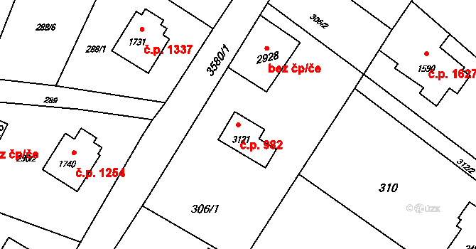 Rožnov pod Radhoštěm 982 na parcele st. 3121 v KÚ Rožnov pod Radhoštěm, Katastrální mapa