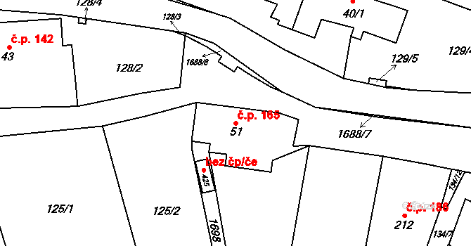 Třebovice 165 na parcele st. 51 v KÚ Třebovice, Katastrální mapa