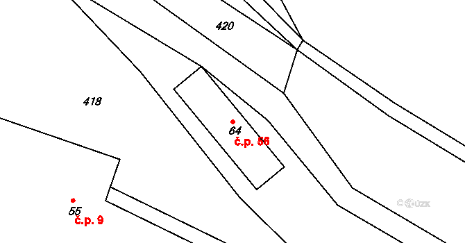 Přední Arnoštov 56, Městečko Trnávka na parcele st. 64 v KÚ Přední Arnoštov, Katastrální mapa