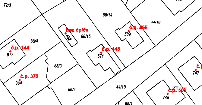 Litol 443, Lysá nad Labem na parcele st. 571 v KÚ Litol, Katastrální mapa