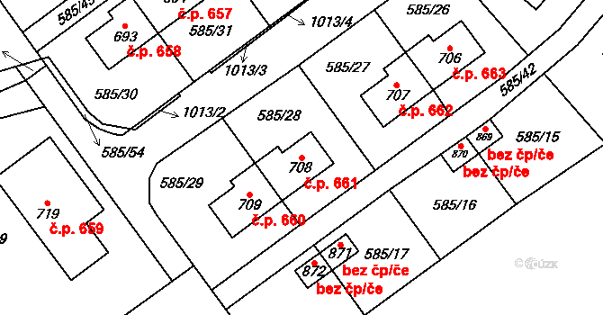 Kovářská 661 na parcele st. 708 v KÚ Kovářská, Katastrální mapa