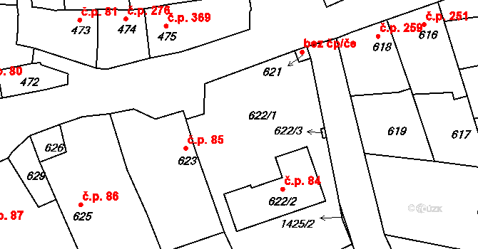 Batelov 84 na parcele st. 622/2 v KÚ Batelov, Katastrální mapa