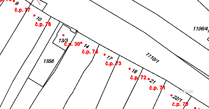 Rouchovany 73 na parcele st. 17 v KÚ Rouchovany, Katastrální mapa