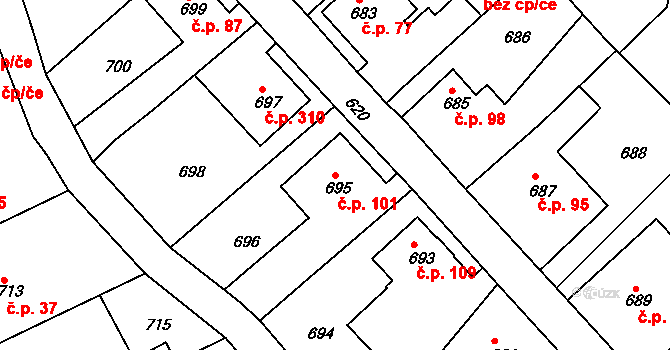 Děčín XXXII-Boletice nad Labem 101, Děčín na parcele st. 695 v KÚ Boletice nad Labem, Katastrální mapa