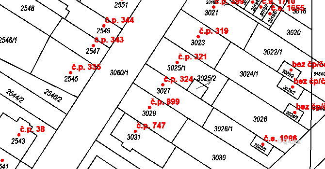 Řečkovice 324, Brno na parcele st. 3027 v KÚ Řečkovice, Katastrální mapa