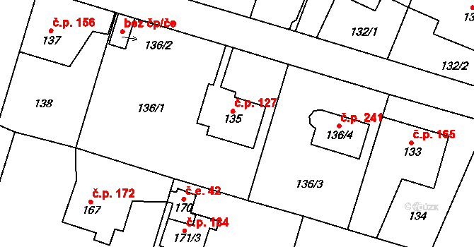 Čelkovice 127, Tábor na parcele st. 135 v KÚ Čelkovice, Katastrální mapa