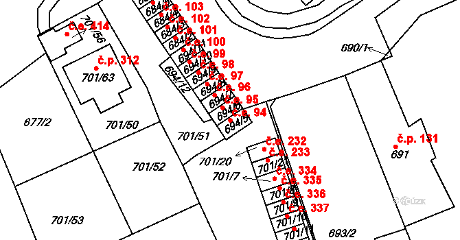 Bystřice 94, Dubí na parcele st. 694/5 v KÚ Dubí-Bystřice, Katastrální mapa