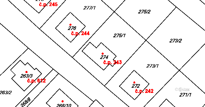 Běhánky 243, Dubí na parcele st. 274 v KÚ Běhánky, Katastrální mapa