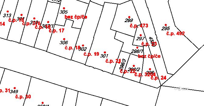 Teplice 21 na parcele st. 301 v KÚ Teplice, Katastrální mapa